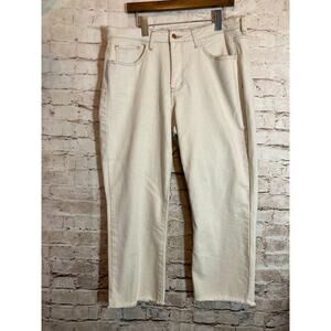 !IT. Jackie Jeans Women 16 Oatmeal Speckled High Rise Straight Leg Ankle Raw Hem